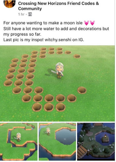 make a moon shaped pond in acnh using dig spots to lay out the space.