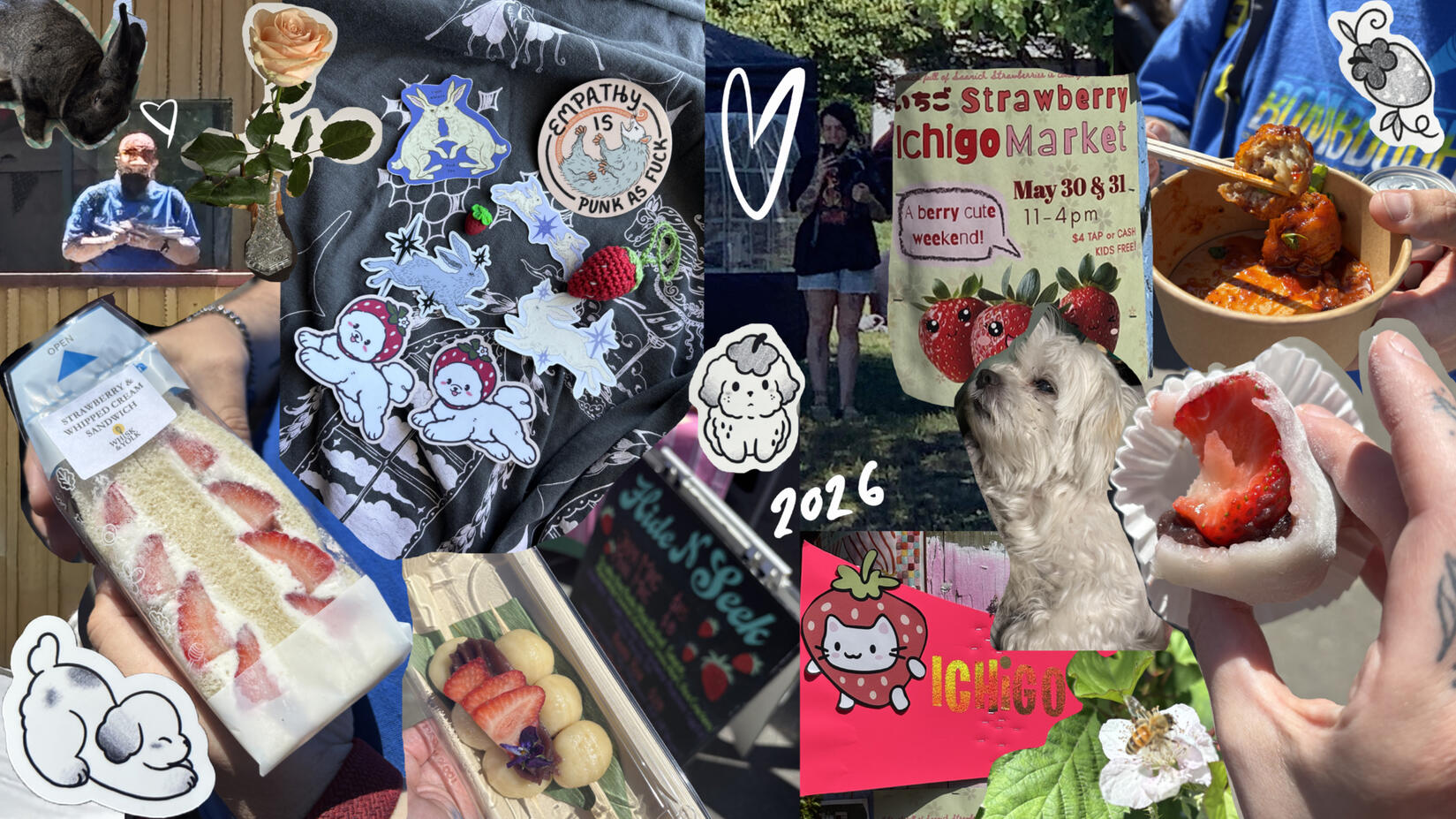 various images from the ichigo (strawberry) market including tq, her pets, and matthew.
